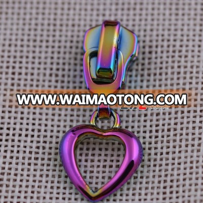 Rainbow zipper slider heart-shaped slider eco-friendly zipper head